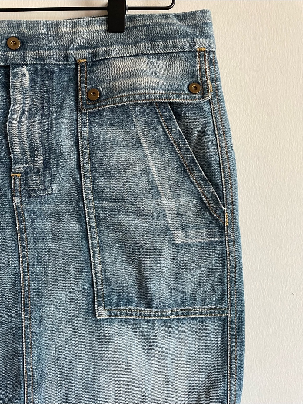 7 for all mankind a-line denim jean skirt large flap pockets rivets y2k 90s 30 - Picture 3 of 8